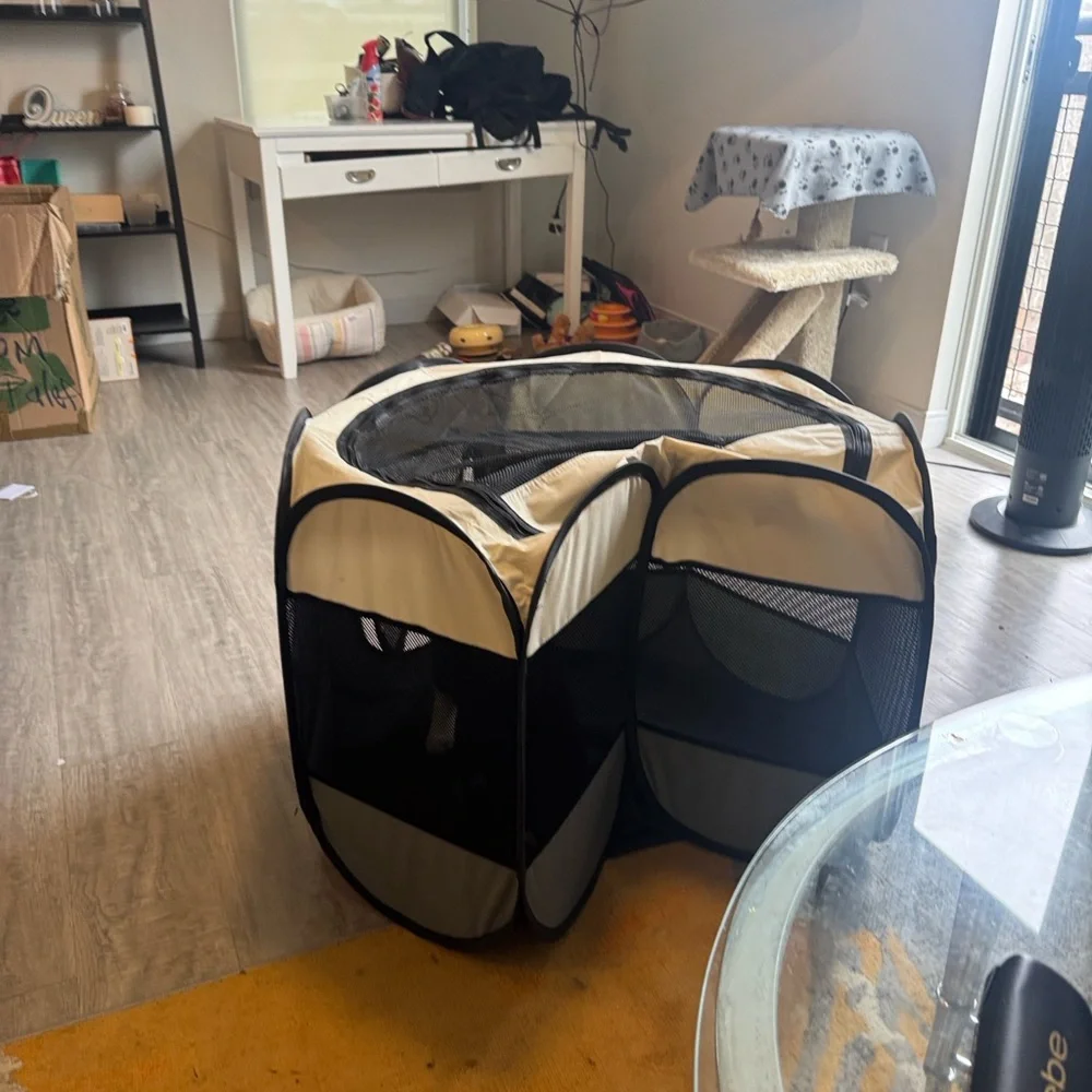 Portable Pet Playpen for Dogs - Black and Cream